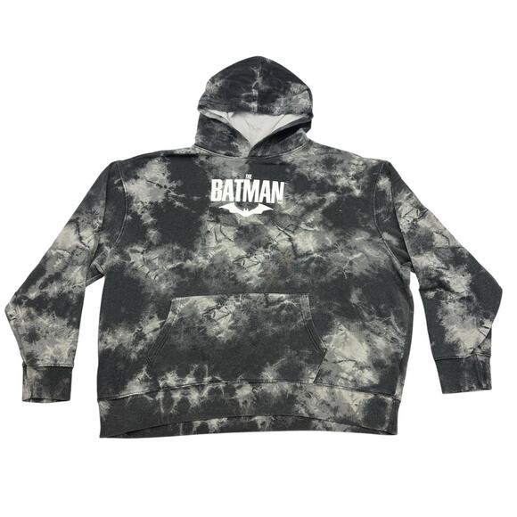 THE BATMAN Hoodie Mens XXL Black Gray Tie Dye Long Sleeve Pullover DC Comics - Picture 1 of 12